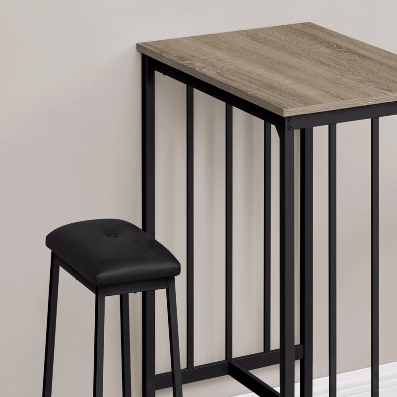 Dining Set, 3Pcs Set, Counter Height, 36" Rectangular, Brown, Brown, Black