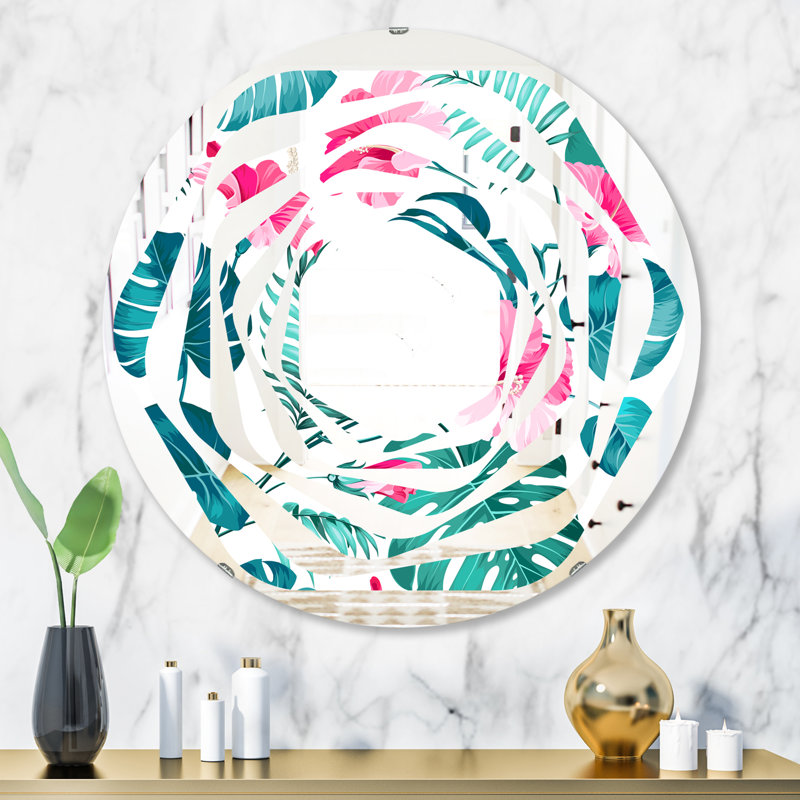 Miroir mural Whirl Abstract II Cottage Americana, H 23,6 po x l 23,6 po, Tourbillon de fleurs et de plantes