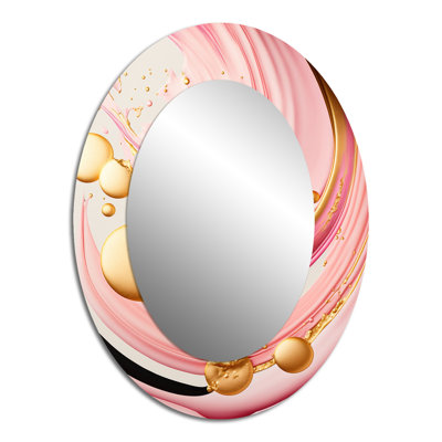 Rose et or abstrait cercles II - miroir mural ovale moderne rose