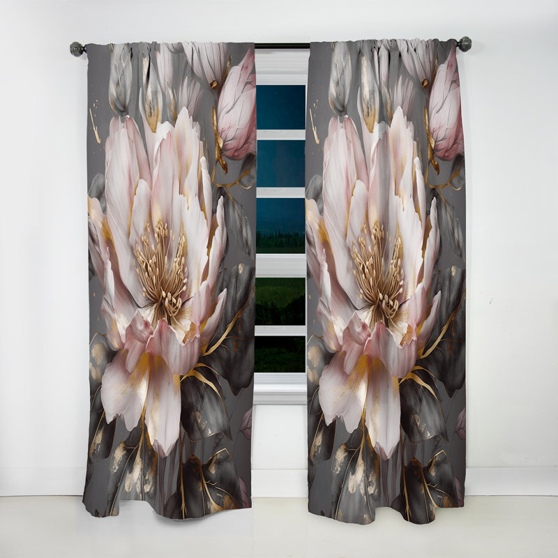 Pivoine rose et gris pivoines III - rideau occultant floral - 1 panneau, L 52 po x L 95 po