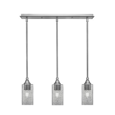 3 Light Stem Hung Linear Pendalier, 3.5" Square Smoke Bubble Glass