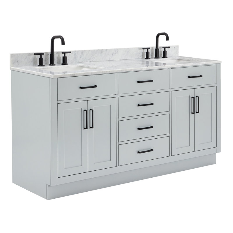 ARIEL HEPBURN 73 IN DOUBLE RECTANGLE SINK VANITY 1,5 IN, Gray, 67", Rectangular
