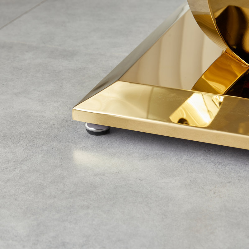 Glass Top End Table With Mirror Finish Stainless Steel Base, Gold