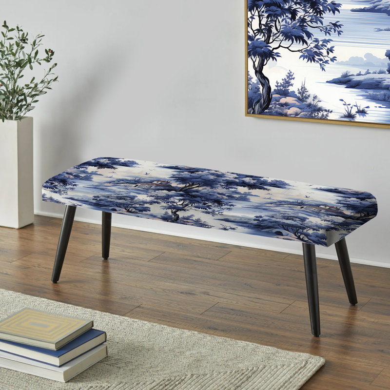 Motif victorien de cobalt à motif de cheval bleu - Banc noir rembourré abstrait, Cobalt Toile Victorian