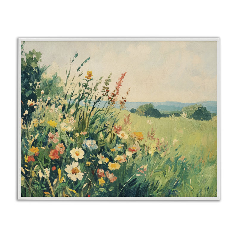 Fleurs sauvages rétro dans une giclée champêtre, design par Petal Prints Design, H 11 po x l 14 po