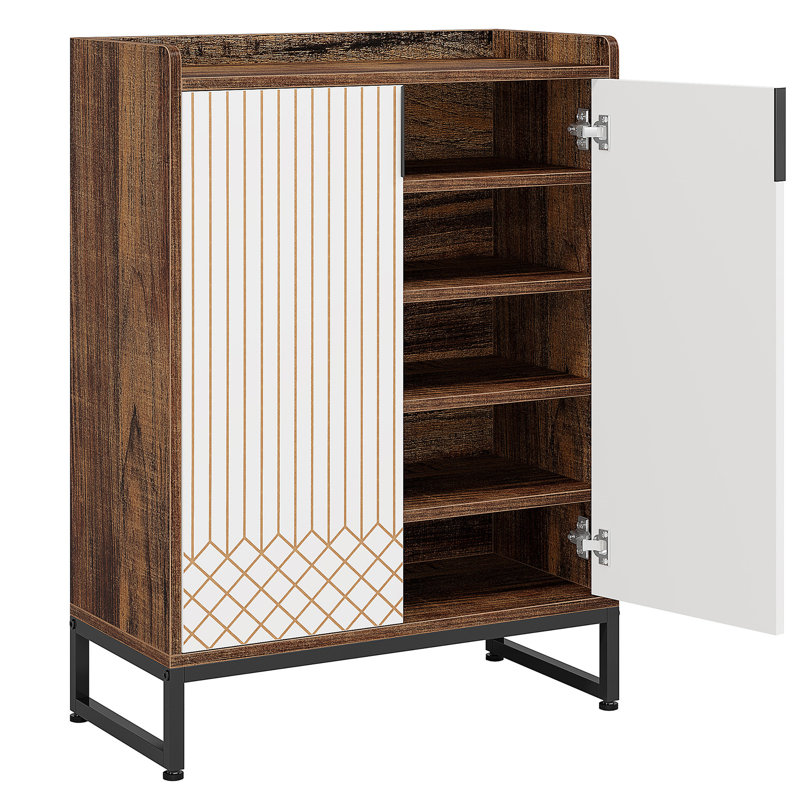 29.52” Brown & White Shoe Cabinet With Doors, White/Brown