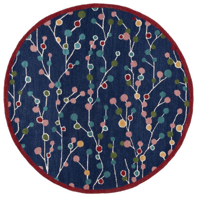 Jalayiah Hand Tufted Wool/Cotton Abstract Rug in Blue/Pink