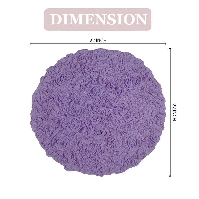 Franciska 100% Cotton Machine Washable Round Bath Rugs, 22"W x 22"L, Purple