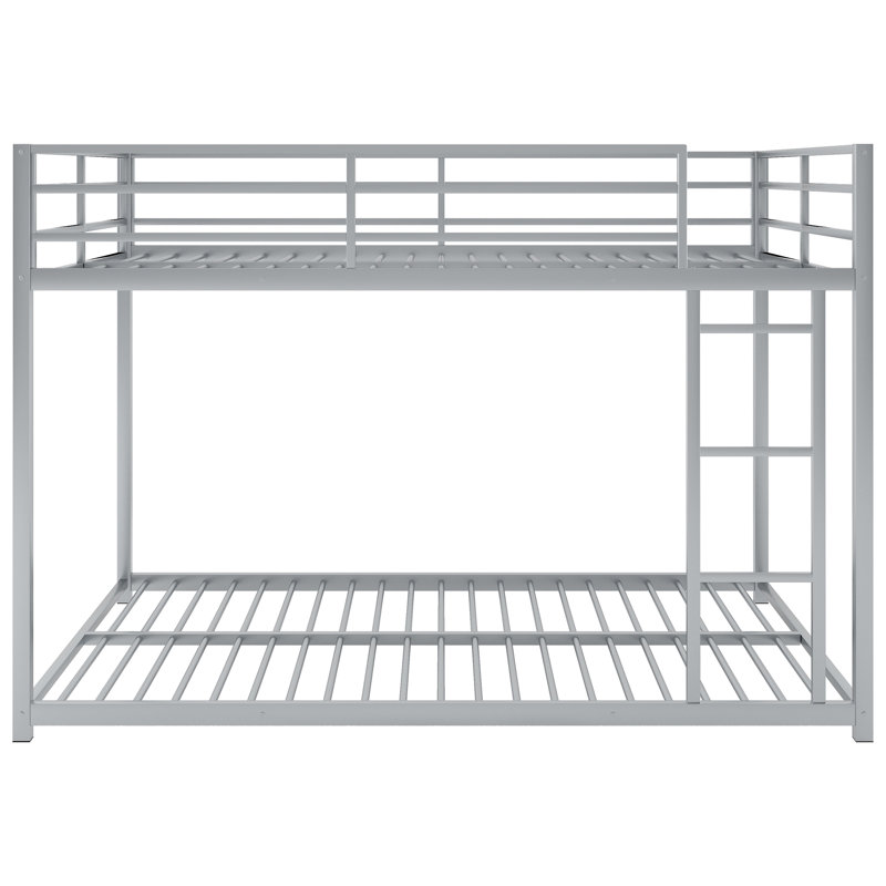 Structure de lit superposé double au-dessus de double avec échelle intégrée, garde-corps de sécurité pleine longueur, lit superposé moderne et robuste pour petite chambre-argent