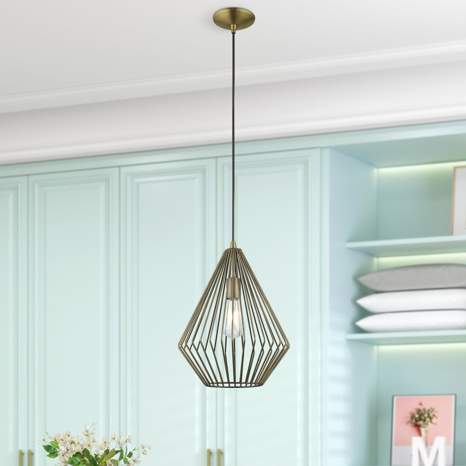 Garfield Single Light Metal Steel Dimmable Pendant, Antique Brass