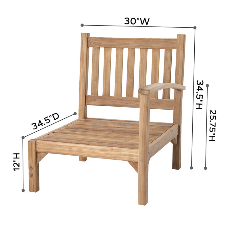 Huntington Teak Outdoor Right Arm Lounge Chair with Sunbrella Cushions, Charcoal