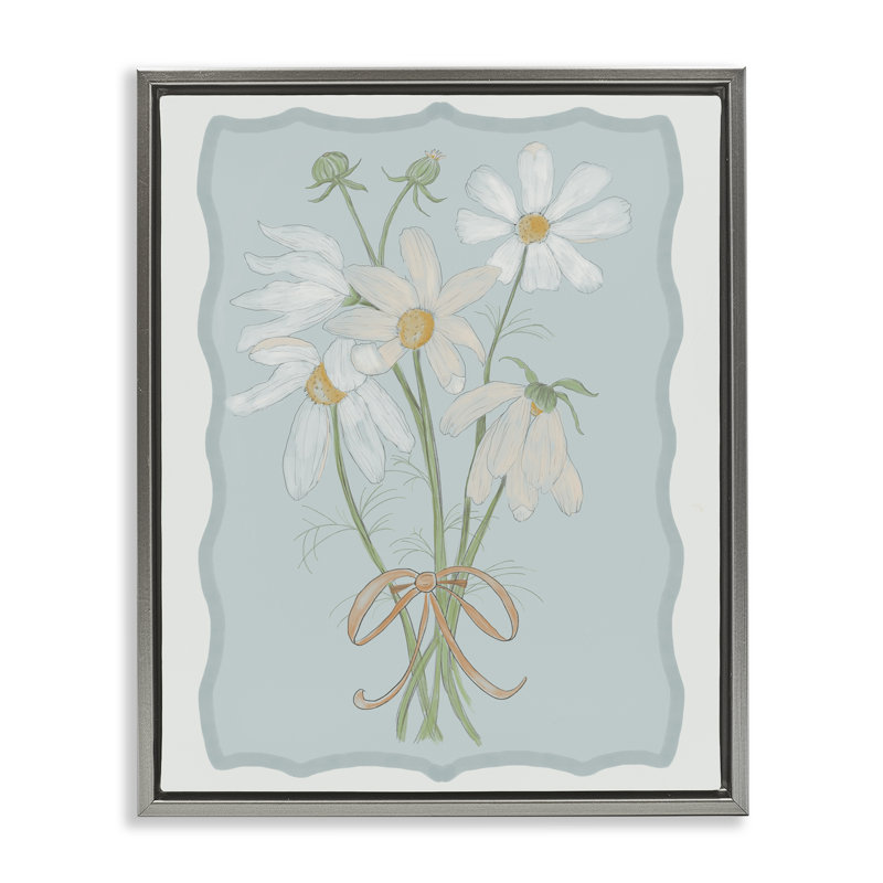 Cadre flottant Spring Clippings Daisies, design par Leslie Hermosa, Cadre flottant gris lustré, H 21 po x l 17 po