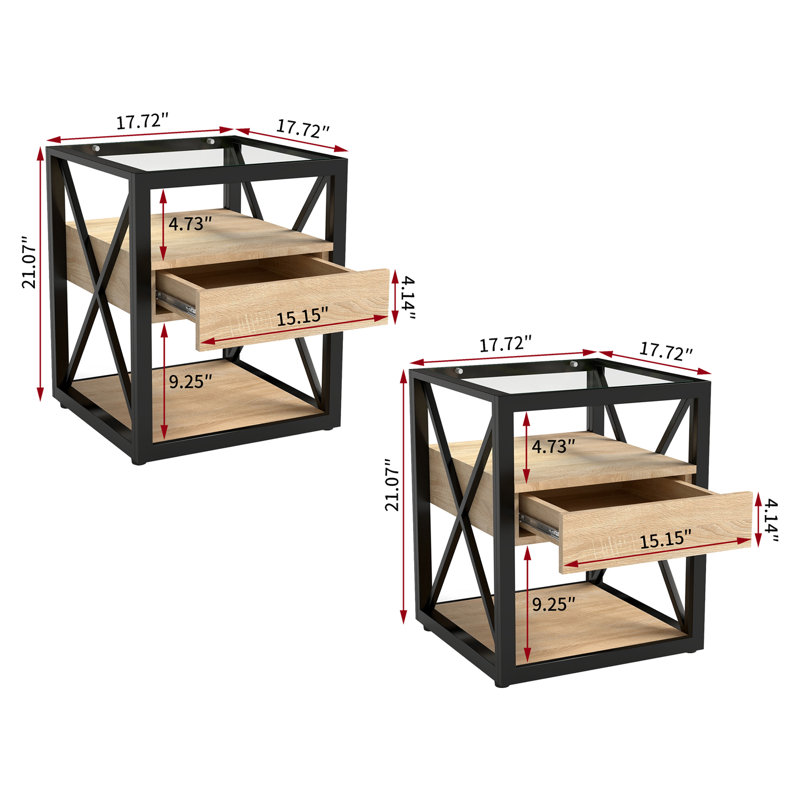 Ensemble de tables de bout - L 17,72 po x l 17,72 po x H 21,07 po - Verre et métal - Ensemble - Bois - Structure stable et esthétique moderne: fabriqué à partir de