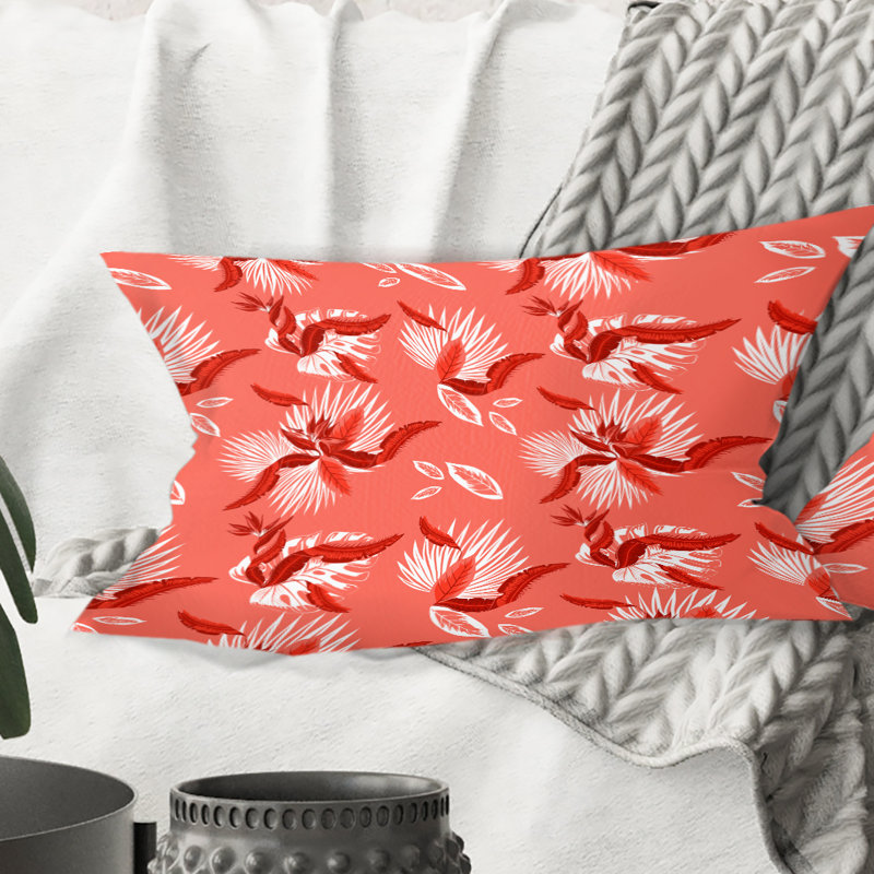 Coussin Coral Flowers Of Bird Of Paradise - Mid-Century Modern Printed