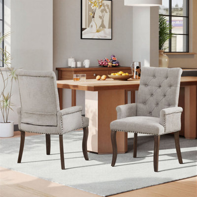 Mid-Century Modern Accent Dining Chair, Chenille Upholstered French Country Kitchen Chair  Set Of 2