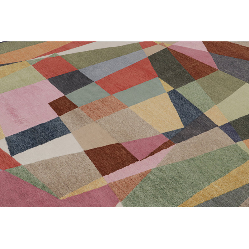 Hand Knotted Geometric Area Rug, Rectangle 6' x 9'