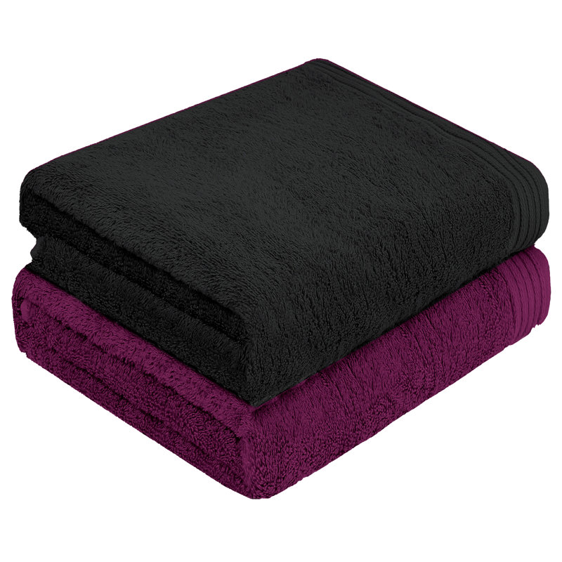 Lorena Midweight Bath Sheet, Black/Plum