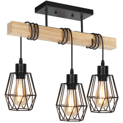 3-light Semi Flush Mount Ceiling Light Fixture, Rustic Farmhouse Lighting With Black Metal Lampshade, Chandelier Ceiling Lamp For Kitchen Bedroom Living Room Bathroom Hallway Entryway