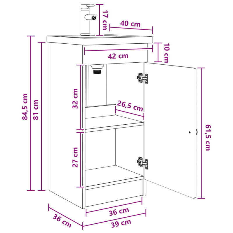 Single Bathroom Vanity with Ceramic Basin, Sonoma Oak