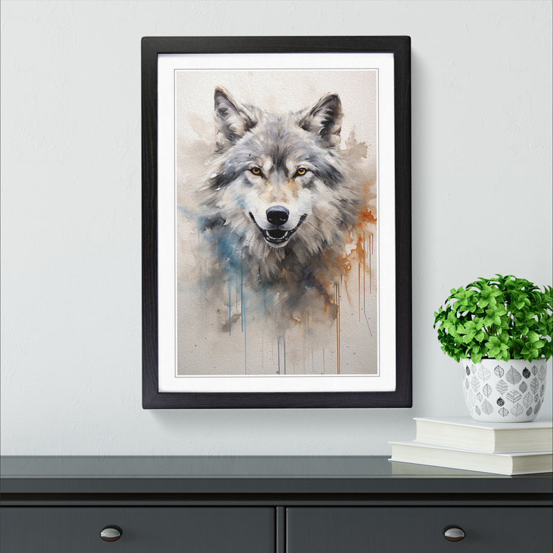 Wolf Gestural No.2 - Single Picture Frame Print on Wood, 34cm H x 25cm W x 2cm D, Black