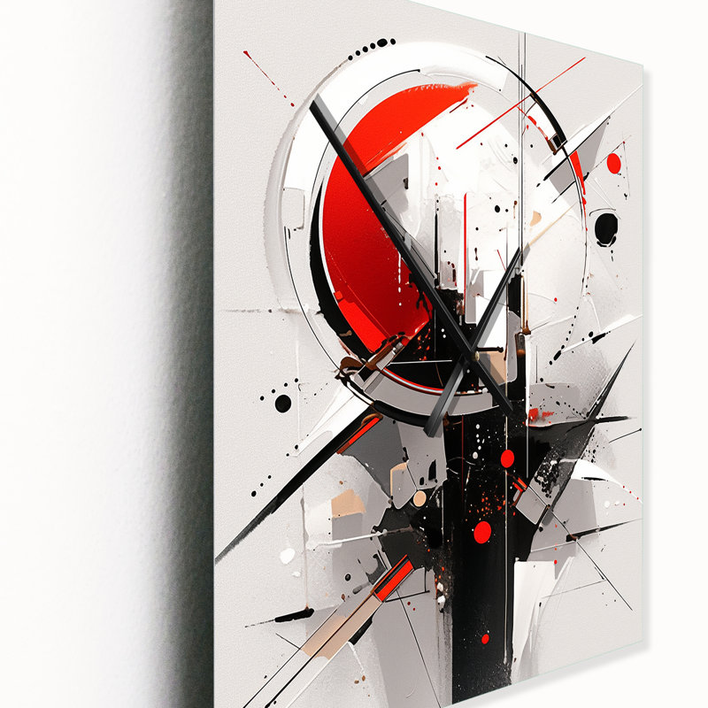Horloge murale cubiste surdimensionnée rouge et noire, Médium