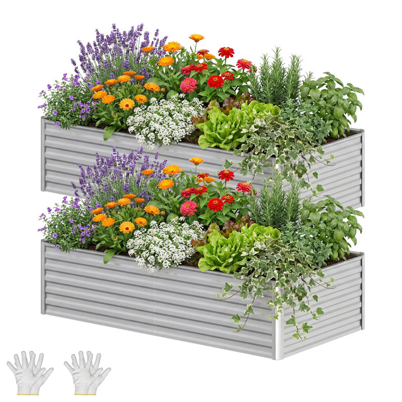 Ensemble de grand lit de jardin surélevé galvanisé 6X3x2ft avec gants, Argent