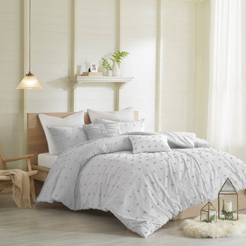 Indigo Blue Cotton Jacquard Full/Queen Duvet Cover Set with Shams and Pillows