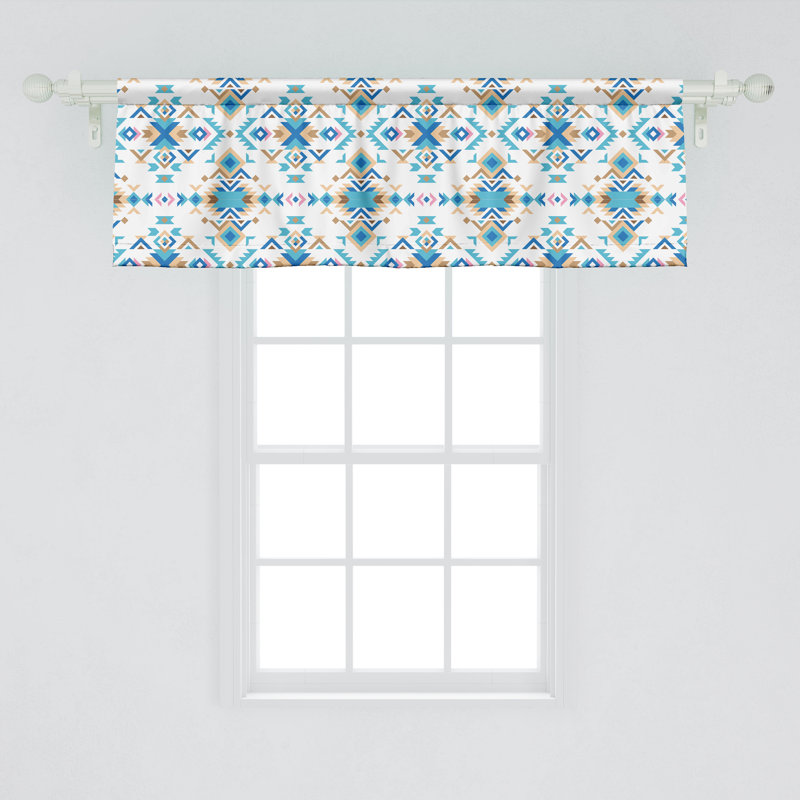 Sky Blue and Pastel Brown Geometric Rod Pocket Valance Set
