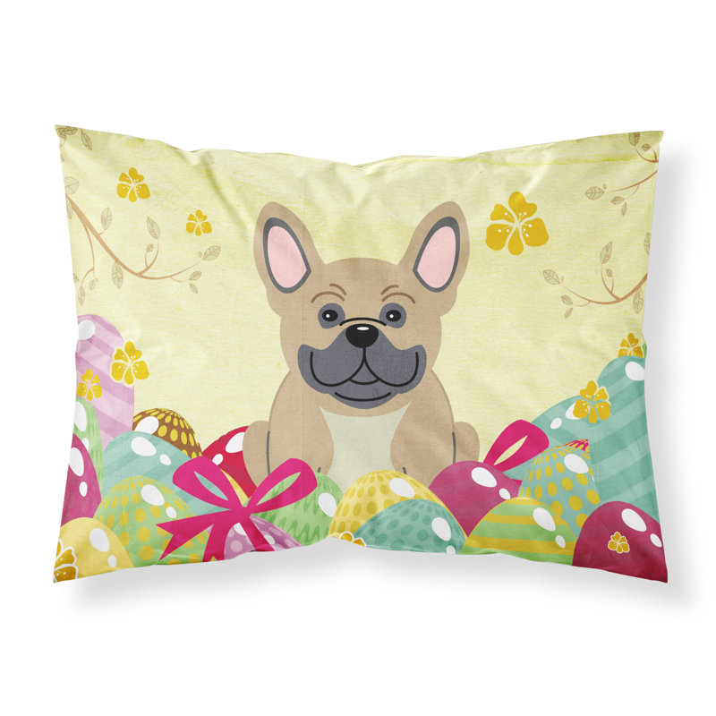 Taie d’oreiller œufs de pâques, Bouledogue français crème