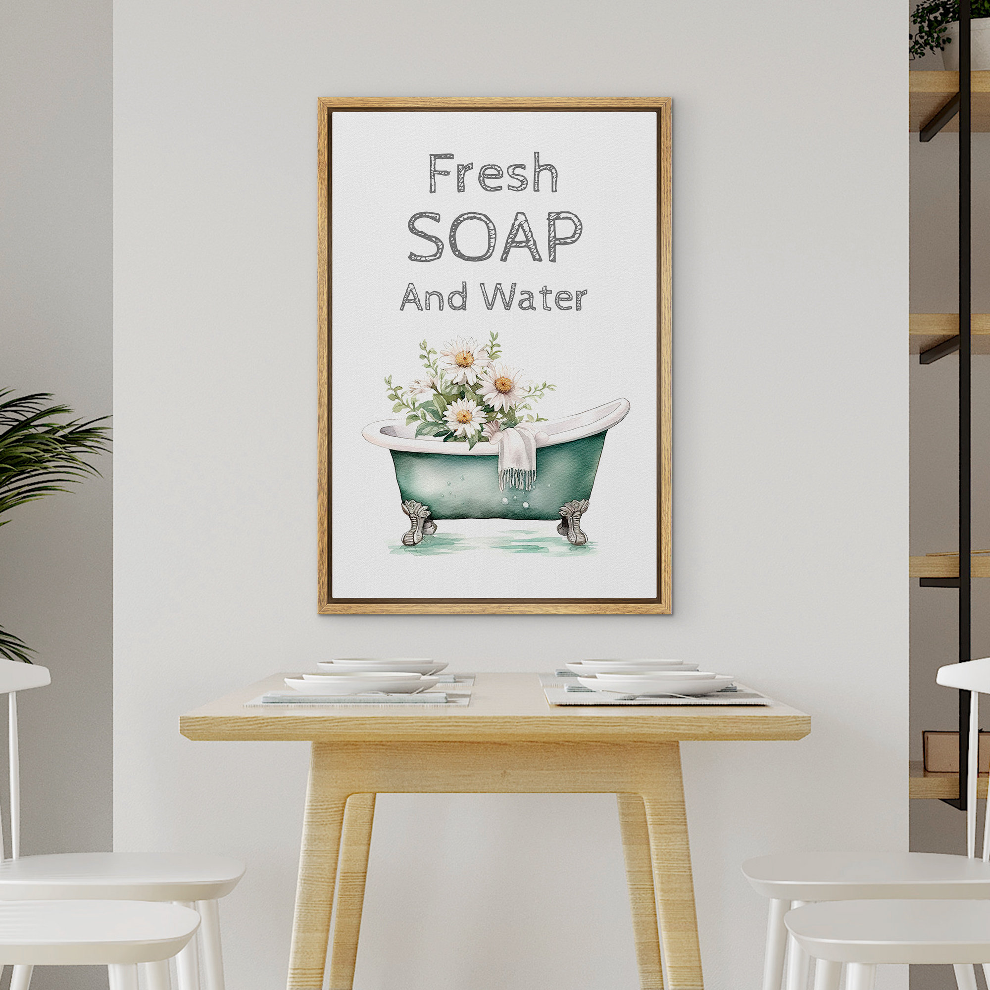 wall26 Fresh Soap and Water Daisies In The Bathtub Cute Bathroom Decor  Framed on Canvas Print Art | Wayfair, image size:2000x2000