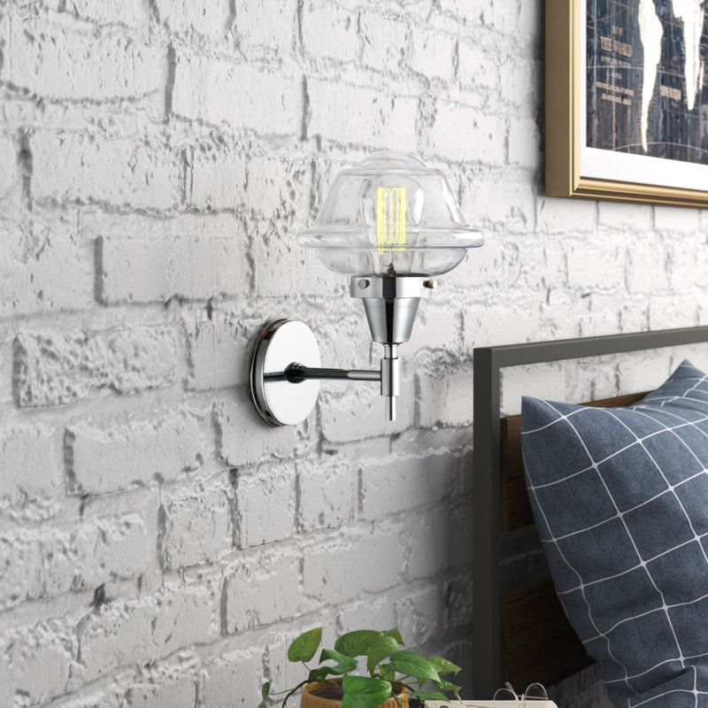 Gayle Chrome Armed Sconce, Polished Chrome, Incandescent, Clear