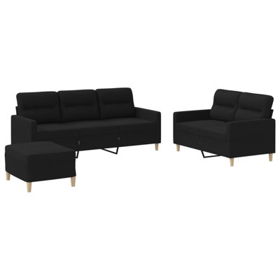  Ensemble de canapé en tissu noir (100% polyester), métal, textilène, contreplaqué
