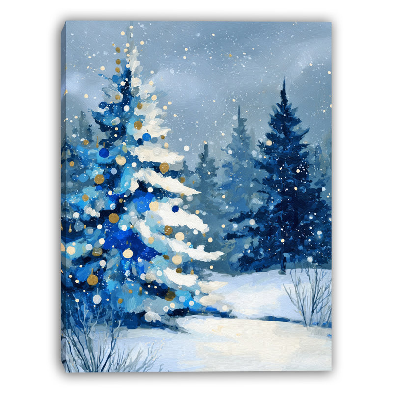 «Blue and Gold Winter Tree», art mural sur toile tendue, H 16 po x l 12 po