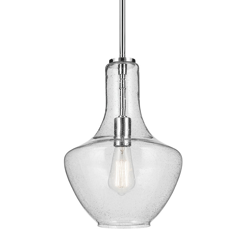 15.25" 1-Light Bell Pendant with Clear Seeded Glass, Chrome