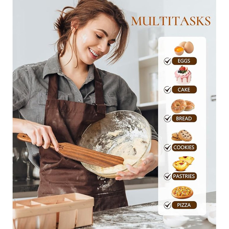 2 pièces Spucles Kitchen Tools en bois, ensemble de spatules en forme de spatule pour le levain, teck naturel à haute résistance à l'humidité, ustensiles de cuisine pour batterie de cuisine antiadhésive