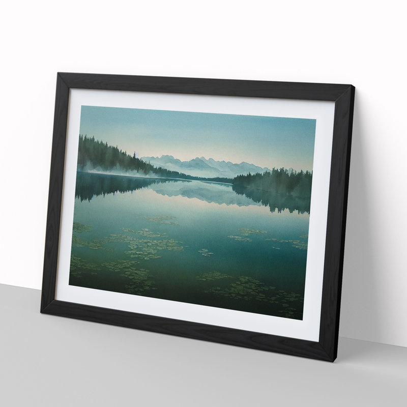 Mountain Lake Watercolour Vol.4 - Framed Print, 46cm H x 64cm W x 2cm D, Black Framed