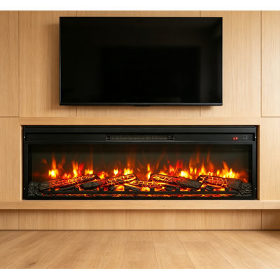 electric fireplace insert,  thin heater with log set & realistic flame, remote control with timer, overheating protection
