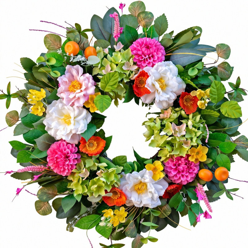 Couronne de fleurs artificielles 17,7 pouces avec fleurs mixtes vibrantes