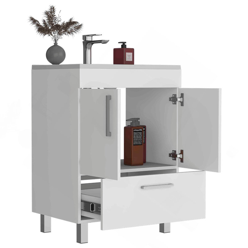 Meuble-lavabo simple Velloc, armoire à deux portes, un tiroir - blanc, Blanc