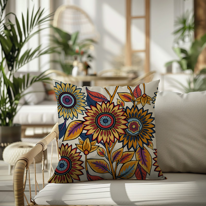 Coussin intérieur / extérieur Anvi, Jaune / orange / rouge / bleu / mauve, Carré 15 po