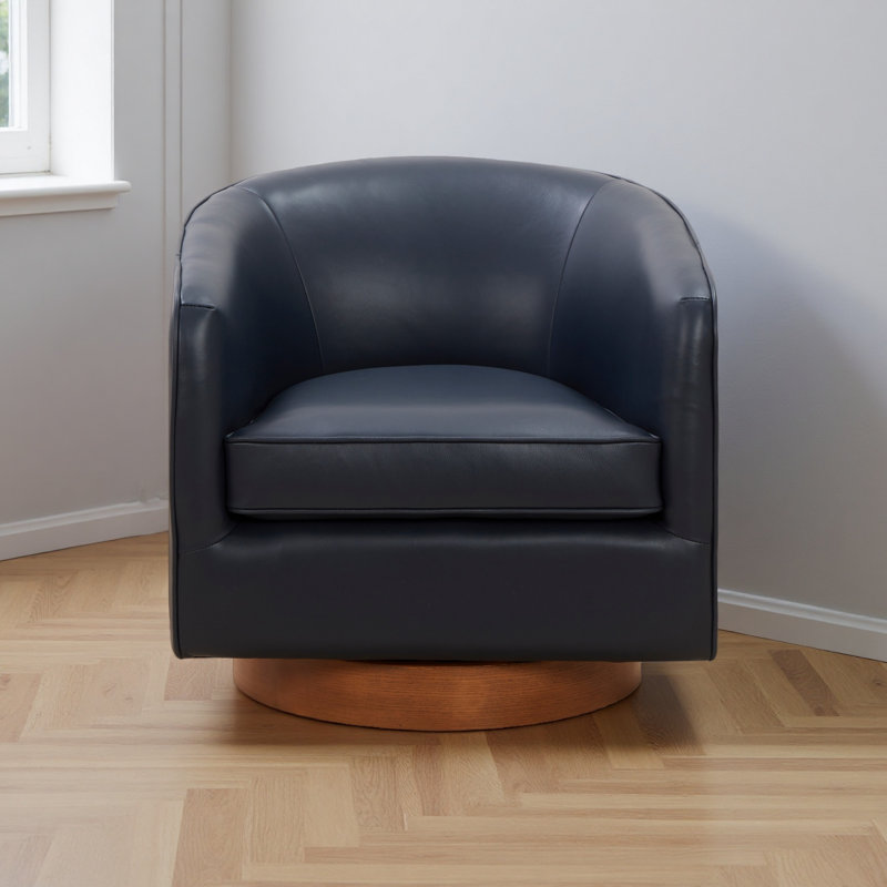 Chaise pivotante en cuir fleur, Bleu très foncé