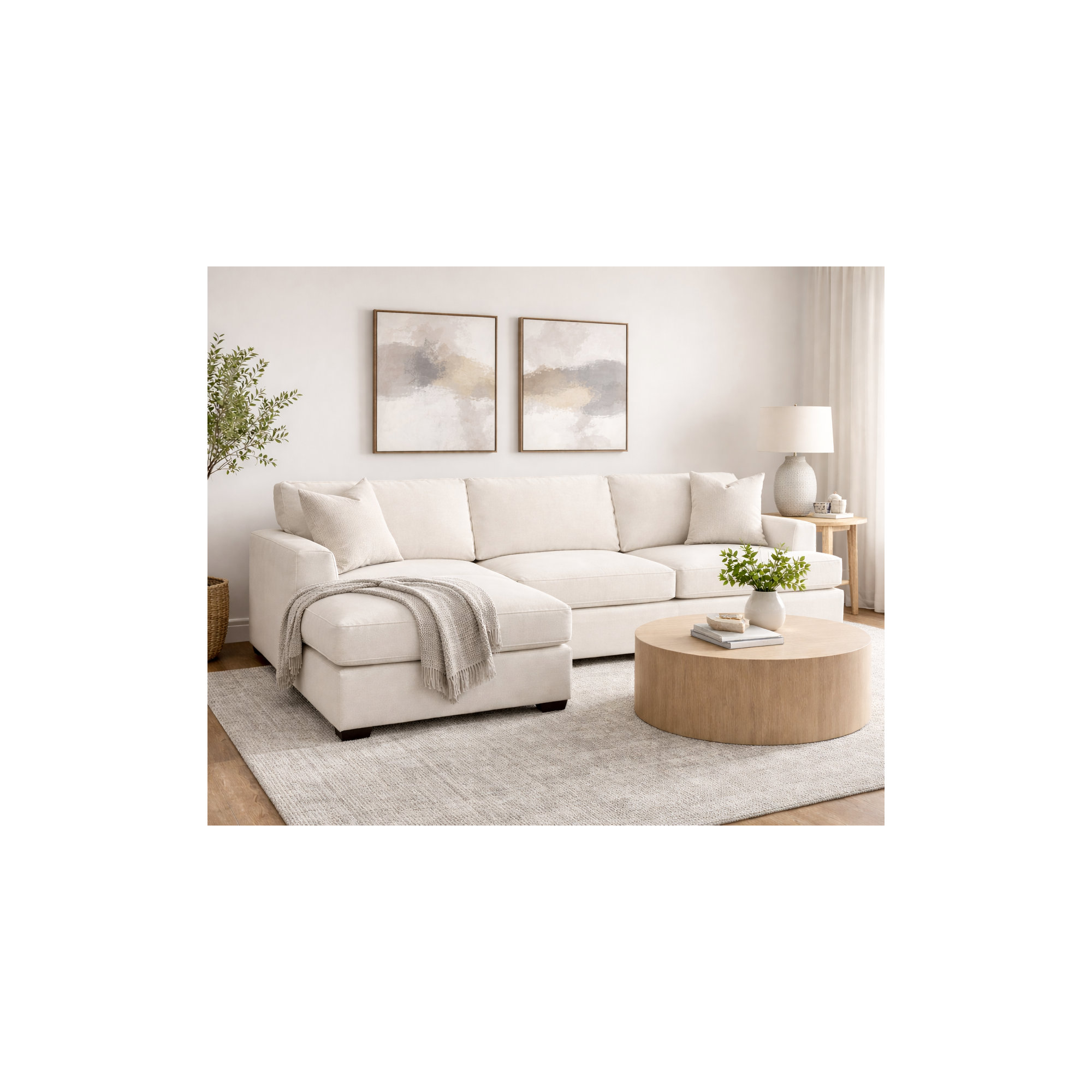 Edan 2-Piece Upholstered Chaise Sectional, Left Hand Facing, Bayou Natural Canvas