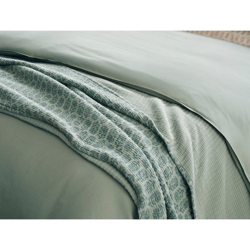 Housse de couette en percale organique froissé, Housse de couette pour lit très grand / très gra, Sauge