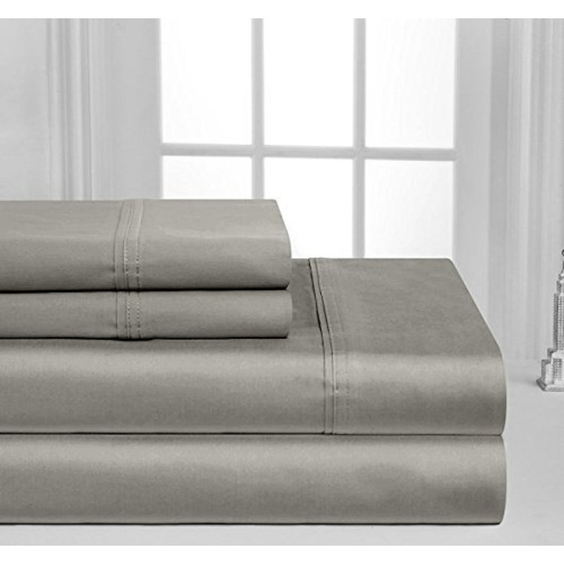 600 Thread Count Solid Egyptian-Quality Cotton Twill Sheet Set, Gray, Twin Sheet Set + 1 Pillowcase