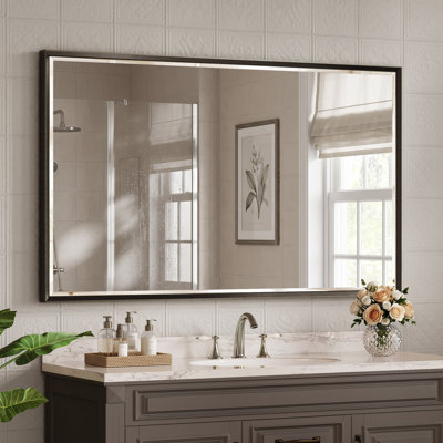 Double Beveled Bathroom Vanity Mirror, Tempered Glass Wall Mirror with Light-Catching Edges and Rust-Resistant Aluminum Frame for Over Sink