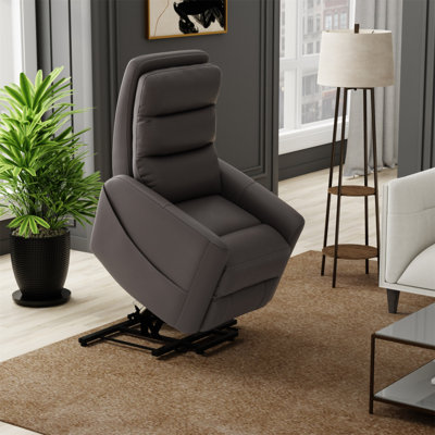 Faux Leather Power Lift Chair In Bentley Grey
