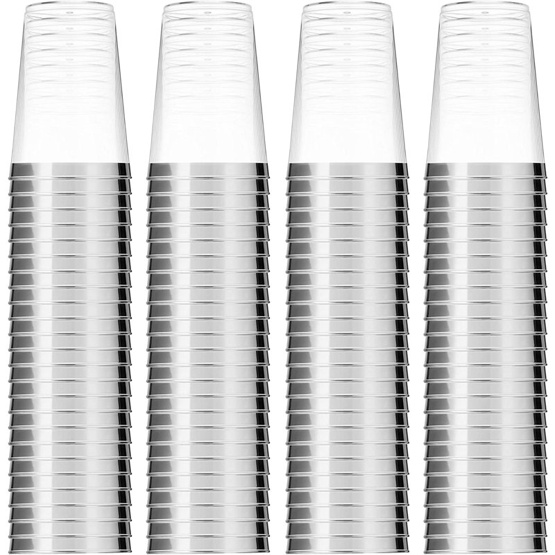 Paquet de 100 gobelets jetables 16 oz, Transparent / Argent, Ensemble de pots Mason