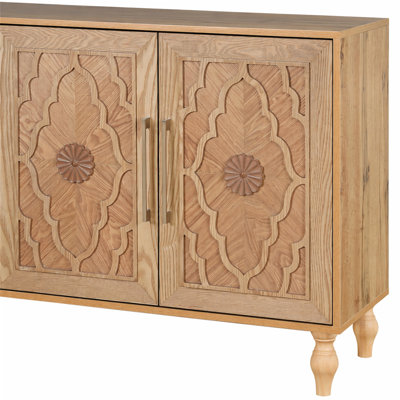 Grande armoire de rangement sculptée à porte fleurie avec poignée en métal convenant au salon