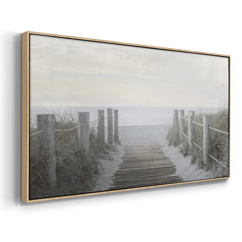 Beach Walkway - Toile tendue avec châssis encadré - Prêt à accrocher, H 21 po x l 41 po, Naturel