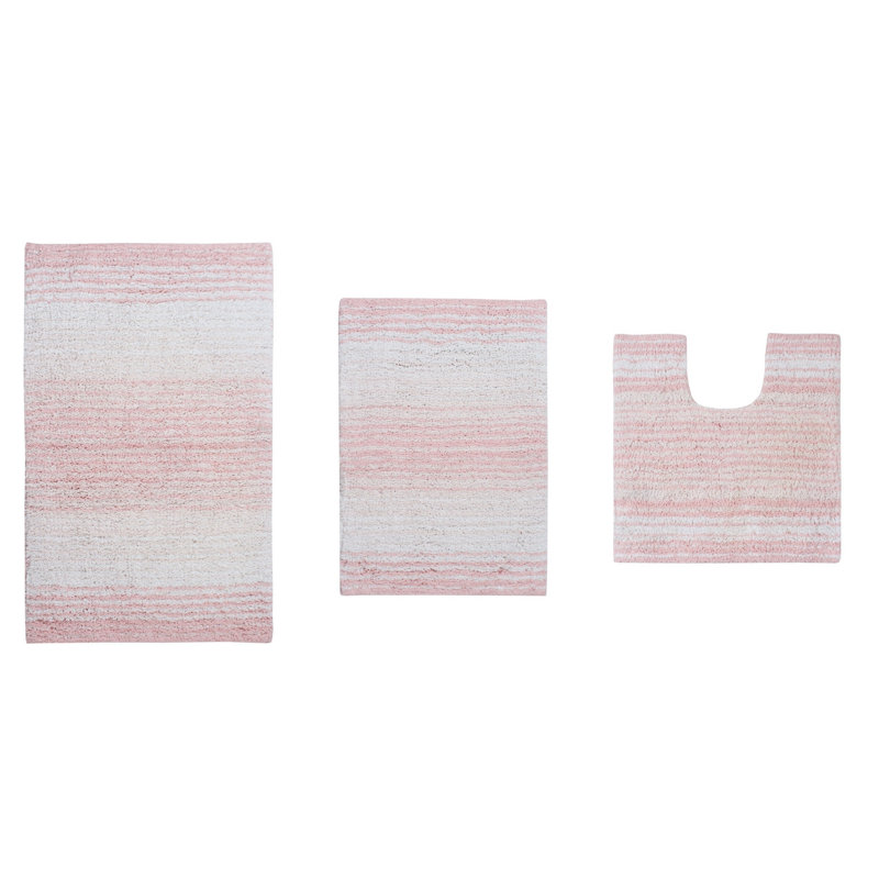 Sewell Striped Cotton Bath Rug Set (Set of 3), Pink
